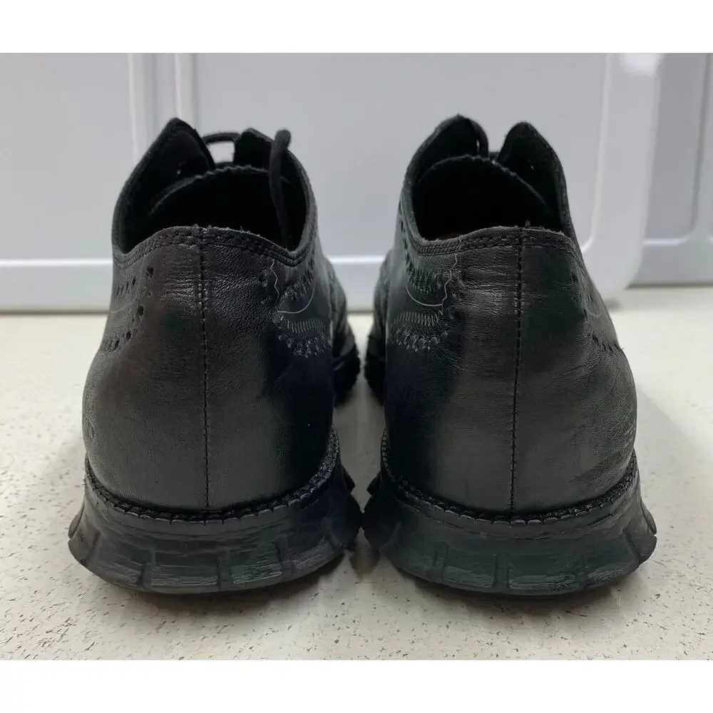 Men Cole Haan Zerogrand Wing-Tip Oxford solid black leather dress shoes, 10.5M